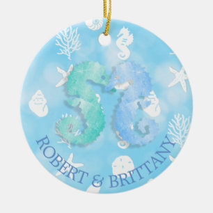 Coastal Christmas Decor Seahorse Personalised Ceramic Tree Decoration