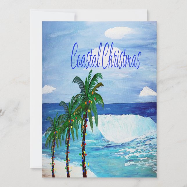 Coastal Christmas greeting Holiday cards. (Front)