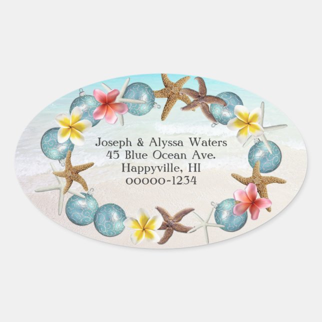 Coastal Christmas Hawaiian Wreath Address Labels (Front)
