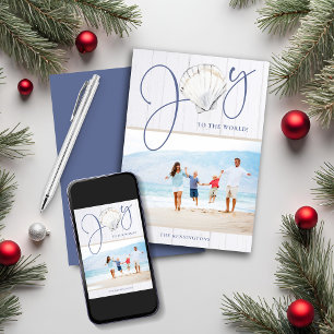 Coastal Christmas Joy Seashell Holiday Photo Card