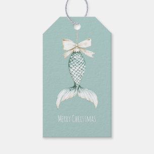 Coastal Christmas Mermaid Bow Blue Beach Ocean   Gift Tags