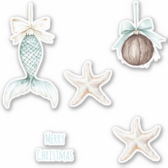 Coastal Christmas Mermaid Bow Starfish Beach  (Front)