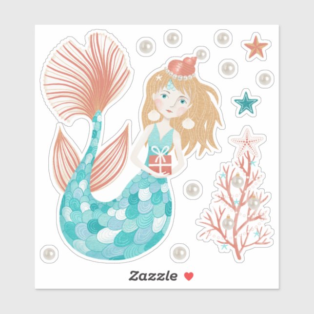 Coastal Christmas Mermaid Sticker Sheet (Sheet)