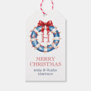 Coastal Christmas Monogram Bow Nautical Gift Tags