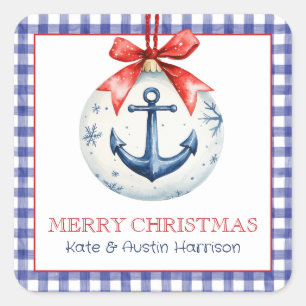 Coastal Christmas Nautical Anchor Ornament Square Sticker