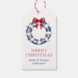 Coastal Christmas Nautical Bow Life Preserver Gift Tags
