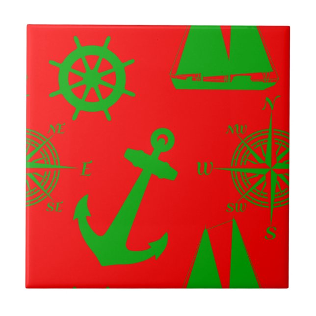 Coastal Christmas Nautical Pattern Tile (Front)