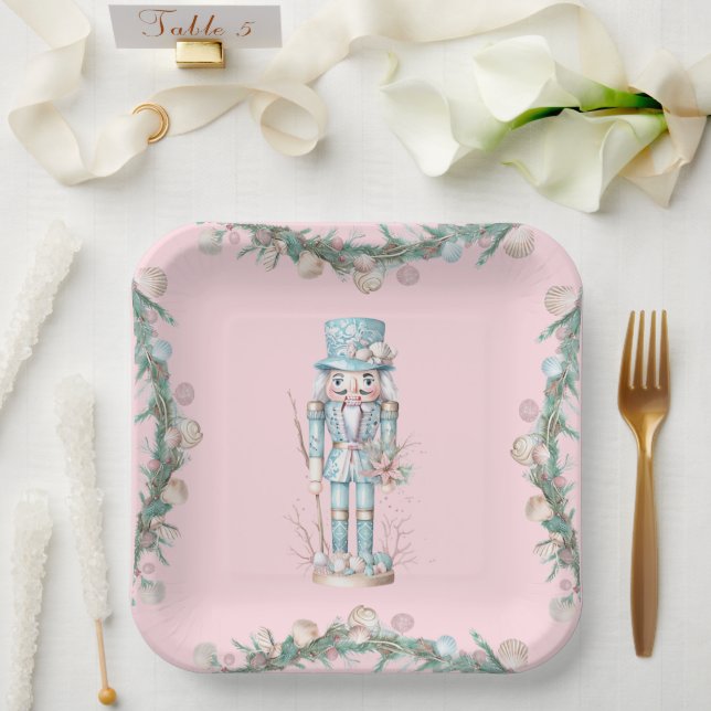 Coastal Christmas Nutcracker Seashell Paper Plate (Wedding)