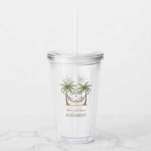 Coastal Christmas Palm Trees With Hammock Acrylic Tumbler