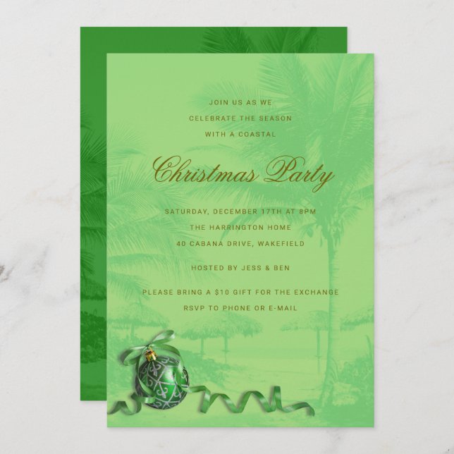 Coastal Christmas Party Palm Trees Invitation (Front/Back)