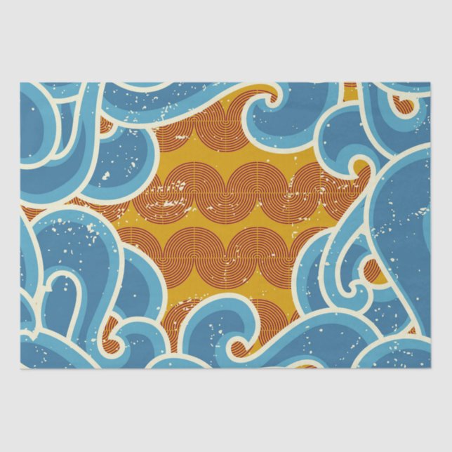 Coastal Christmas Pattern Retro Sun, Sea & Waves  Tissue Paper (Front)