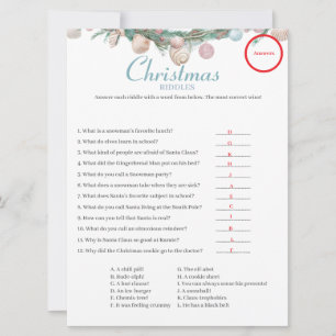 Coastal  Christmas Riddles game Answer card