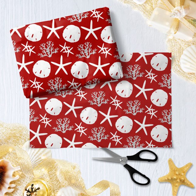 Coastal Christmas Sand Dollar Starfish Red Tissue Paper (Creator Uploaded)