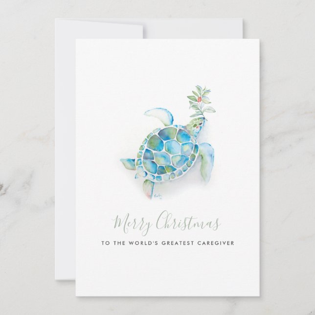Coastal Christmas Sea Turtle Caregiver Card (Front)