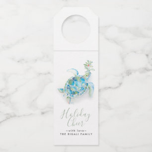 Coastal Christmas Sea Turtle Wahtercolor Bottle Tag