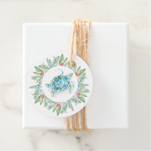 Coastal Christmas Sea Turtle Watercolor Favour Tags
