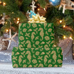 Coastal Christmas Seahorse Pattern Gold Green  Wrapping Paper<br><div class="desc">This beautiful coastal Christmas wrapping paper features a lovely ocean pattern of gold glitter seahorses, seashells, and holly sprigs on a green background, for a festive holiday beach design. If you would like this design on more products or other colorways, or for other design-related enquiries, please contact me through Zazzle...</div>