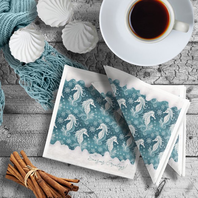 Coastal Christmas Seahorse & Snowflakes #13 ID1009 Napkin (Creator Uploaded)