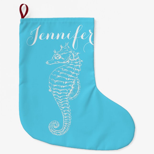 Coastal Christmas Seahorse Stocking (Front)
