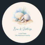 Coastal Christmas Seas & Greeting Classic Round Sticker<br><div class="desc">Celebrate the holidays with Seas & Greetings,  a coastal Christmas stationery collection on Zazzle! Featuring beach life seashell designs,  this collection brings a touch of seaside charm to your holiday cards,  invitations,  and more. Perfect for those who love a coastal twist on Christmas!</div>