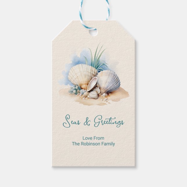 Coastal Christmas Seas & Greeting Gift Tags (Front)