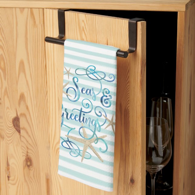 Coastal Christmas SEAS & GREETINGS Tea Towel (Thirds Fold)