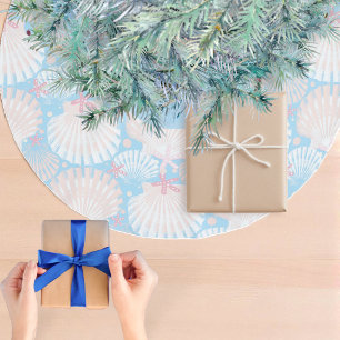 Coastal Christmas Seashell and Starfish  Brushed Polyester Tree Skirt