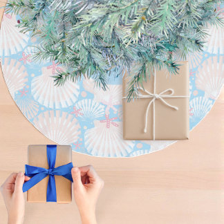 Coastal Christmas Seashell and Starfish Brushed Polyester Tree Skirt