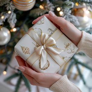 Coastal Christmas Seashell Ornaments Wrapping Paper
