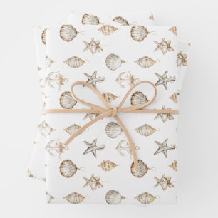 Coastal Christmas Seashell Ornaments Wrapping Paper Sheet