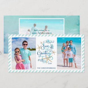 Coastal Christmas SEAsons Greetings 3 Photos Holiday Card
