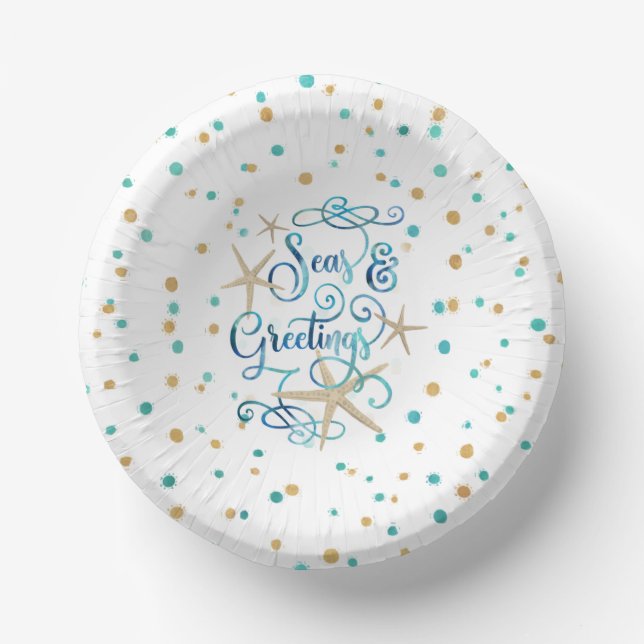 Coastal Christmas SEAsons Greetings Dots Party Paper Plate (Front)