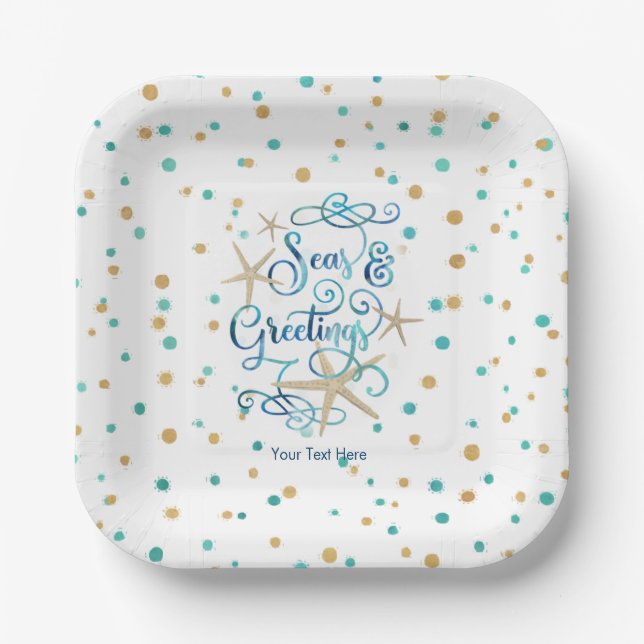 Coastal Christmas SEAsons Greetings Dots Party Paper Plate (Front)
