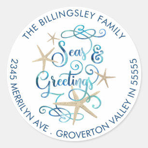 Coastal Christmas SEAsons Greetings Return Address Classic Round Sticker