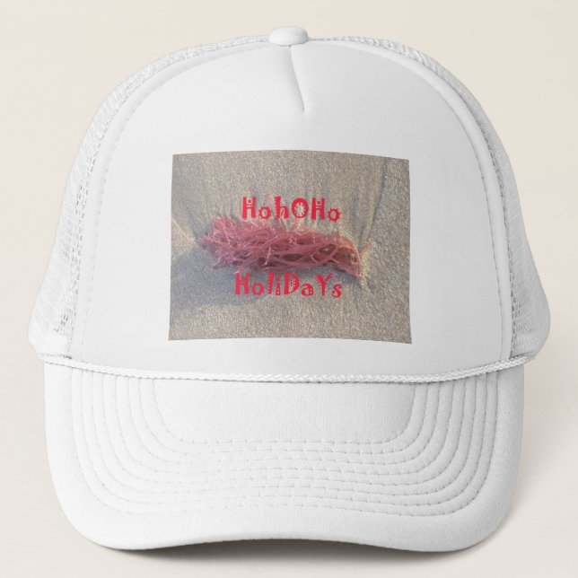Coastal Christmas: Seaweed on Ash Gray Sand Festiv Trucker Hat (Front)