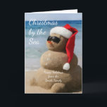 Coastal Christmas Snowman on the Beach Holiday Card<br><div class="desc">Coastal Christmas Snowman on the Beach</div>
