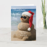 Coastal Christmas Snowman on the Beach Holiday Card<br><div class="desc">Coastal Christmas Snowman on the Beach</div>