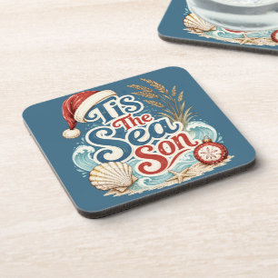 Coastal Christmas Tis Sea Son Typography Coaster