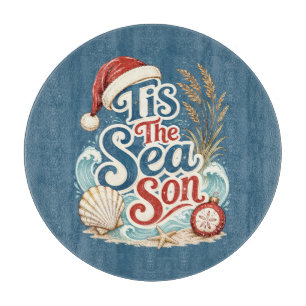 Coastal Christmas Tis Sea Son Typography Cutting Board