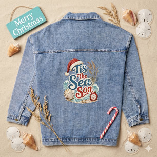 Coastal Christmas Tis Sea Son Typography Denim Jacket