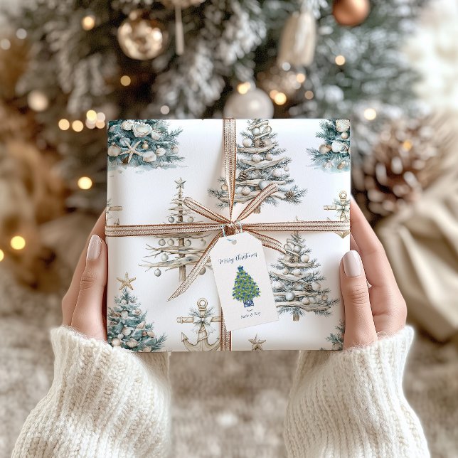 Coastal Christmas Tree + Anchor Wrapping Paper (Coastal Christmas Tree Paper)