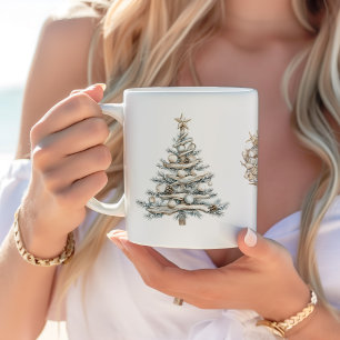 Coastal Christmas Tree and Seashell Wreath Holiday Coffee Mug