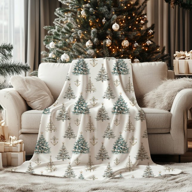 Coastal Christmas Tree Holiday  Fleece Blanket (Coastal Christmas Tree Blanket)