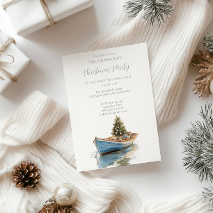 Coastal Christmas Tree in Row Boat Holiday Invitation