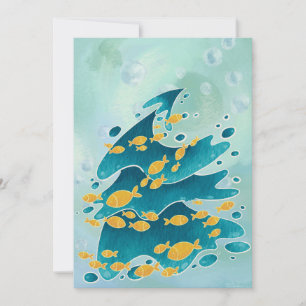 Coastal Christmas Tree Watercolor Christmas Holiday Card