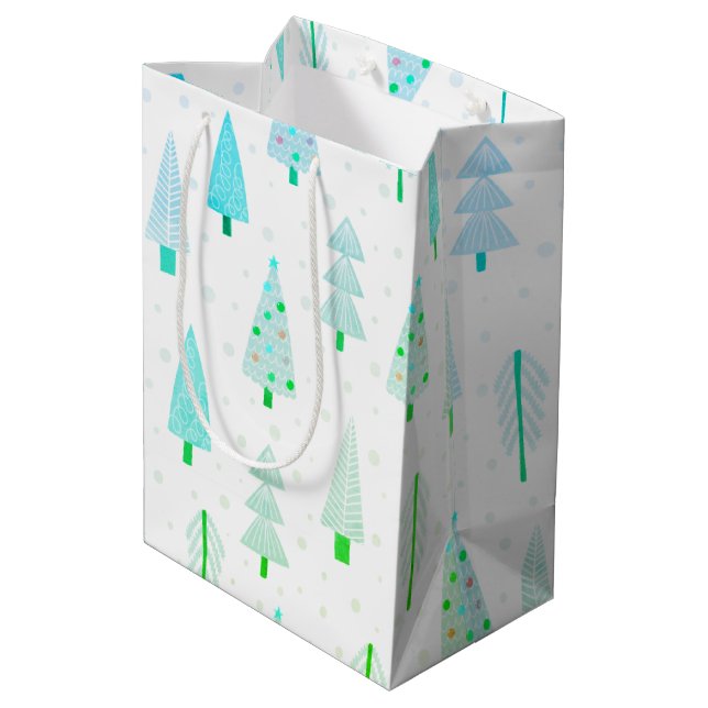Coastal Christmas Trees Turquoise Abstract Pattern Medium Gift Bag (Back Angled)
