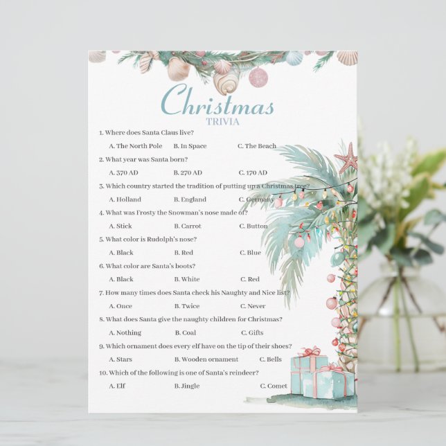 Coastal  Christmas Trivia game card (Standing Front)