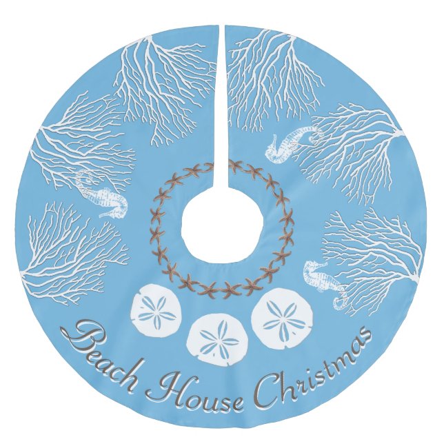 Coastal Christmas Under the Sea Blue Brushed Polyester Tree Skirt (Front)