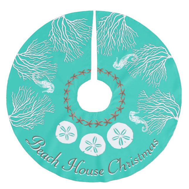 Coastal Christmas Under the Sea Coral Turquoise Brushed Polyester Tree Skirt (Front)