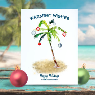 Coastal Christmas Warm Wishes Tropical Palm Tree Holiday Card
